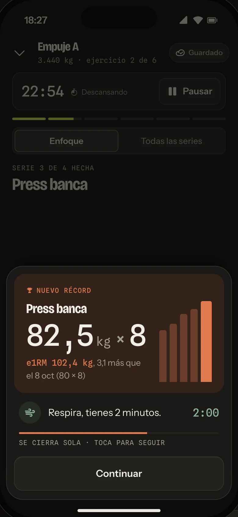 New bench press record: 82.5 kg for 8, e1RM 102.4 kg