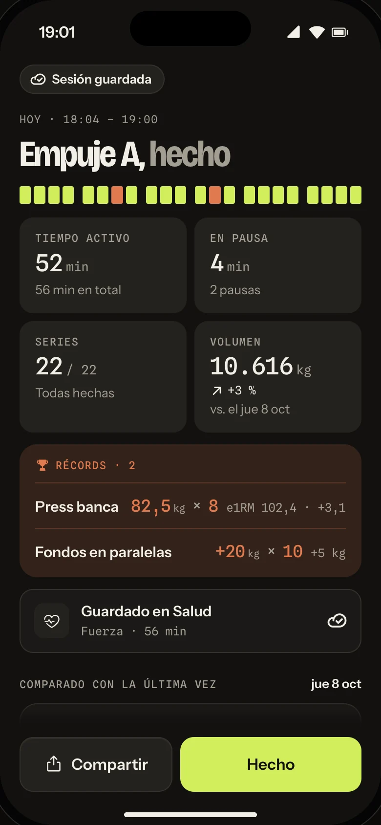 Push A summary: 22 of 22 sets and a bench press record